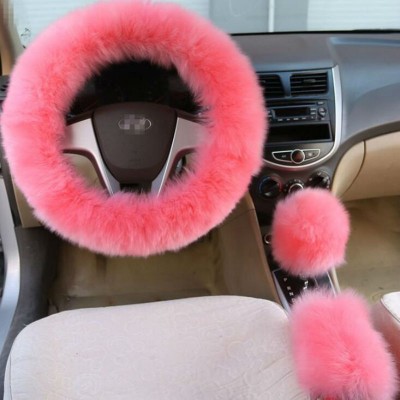 Winter Warm Faux Wool Handbrake Cover Gear Shift Cover Steering Wheel Cover, 14.96"x 14.96"